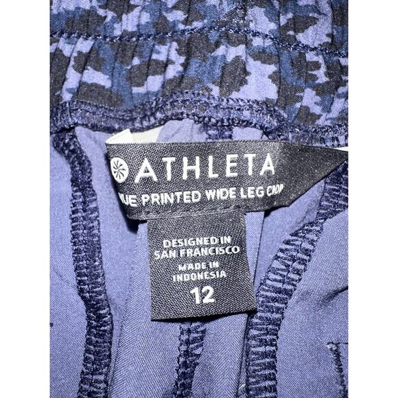 Athleta Blue Animal Printed Wide Leg Crop Pants, Size 12 ComfyStyle TravelPants - Picture 9 of 9